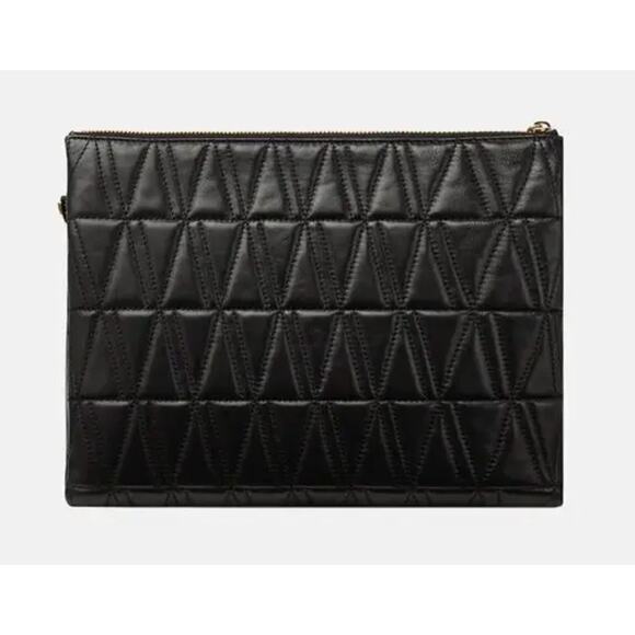 VERSACE Virtus V Bag Black Shoulder Crossbody Clutch Quilted Strap Authentic NEW - Picture 14 of 15